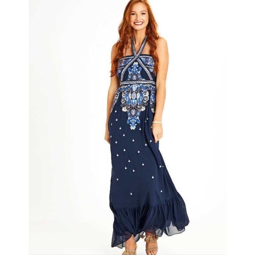 Altar’d State | Women | Corabeth Embroidered Blue Halter Neck Maxi Dress | Small - Picture 16 of 16